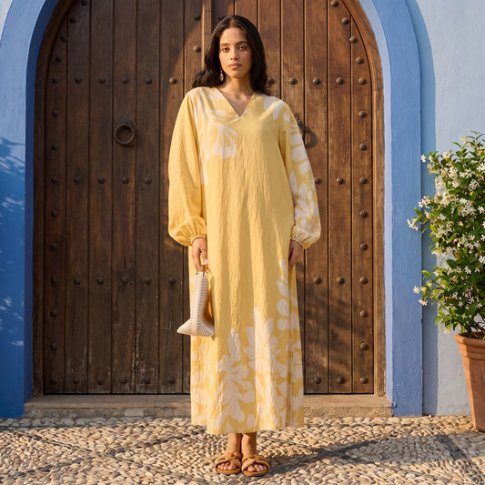 Max yellow V -neck Maxi dress