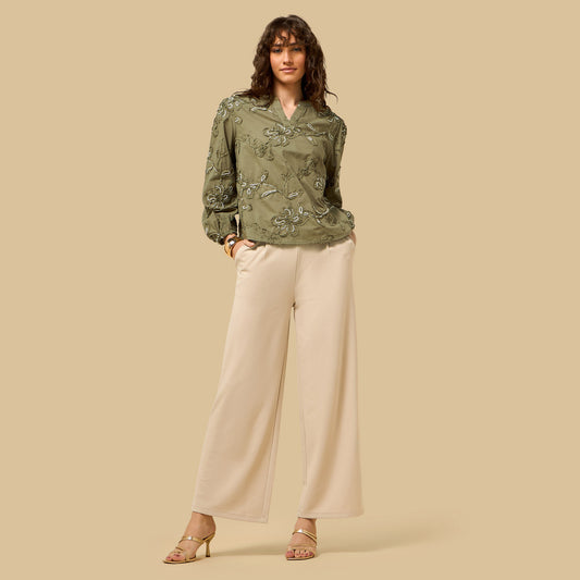 Max embroidered green top