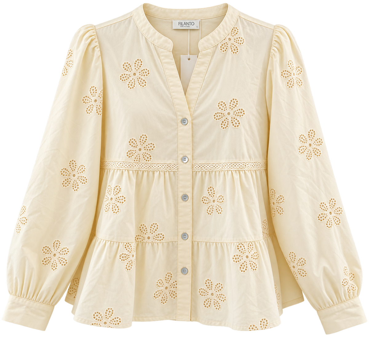 Filanto Light Yellow Shirt with Floral Embroidery