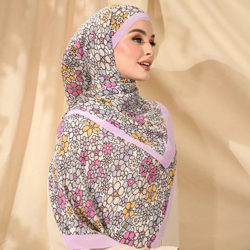 Sugarscarf wide pleat Eid flower purple shawl