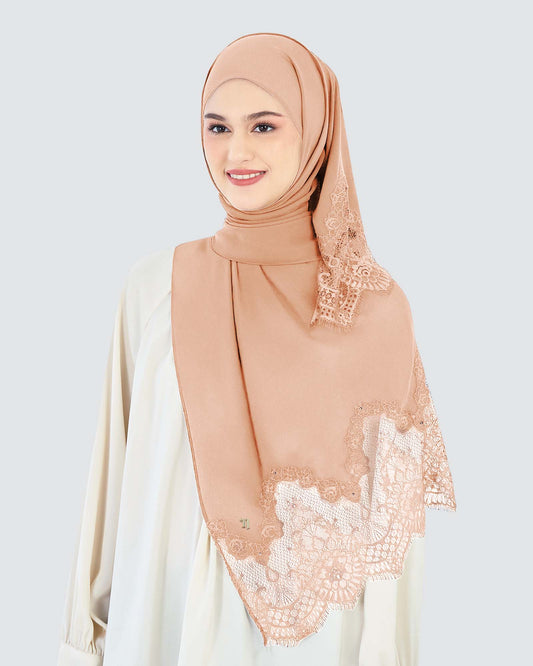 Naelofar lace crystal shawl dusty peach
