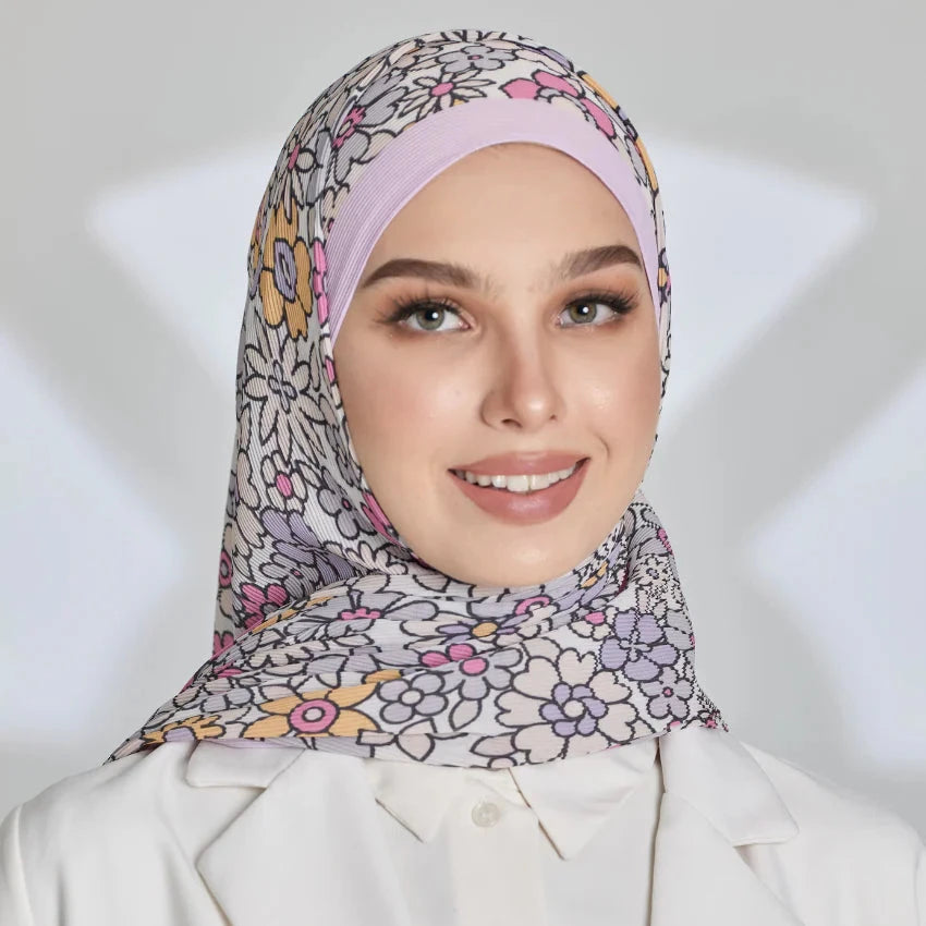 Sugarscarf wide pleat Eid flower purple shawl