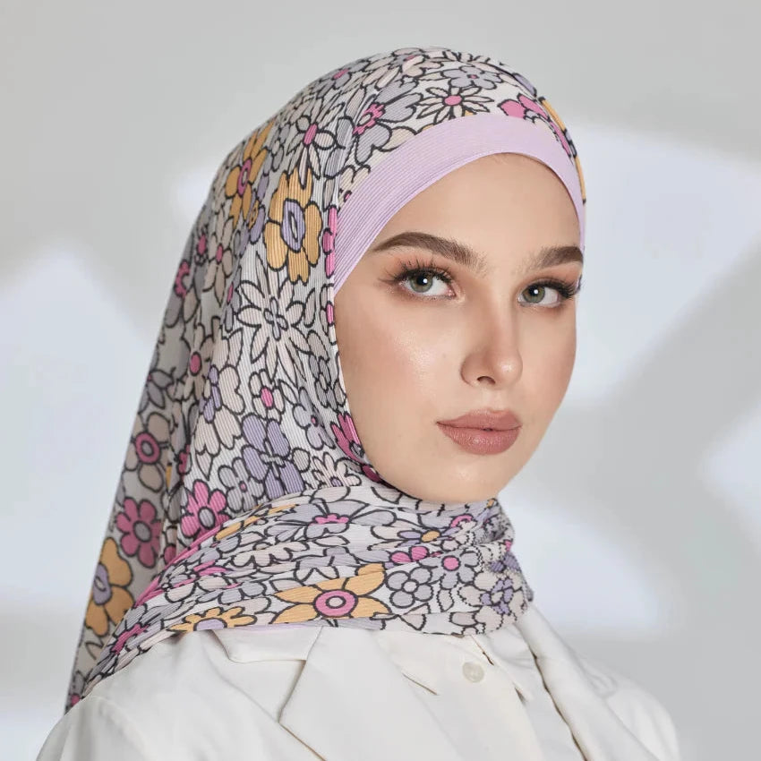 Sugarscarf wide pleat Eid flower purple shawl