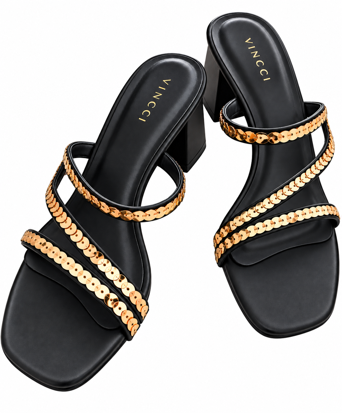 Vincci Black Sandals with Gold Sequin Strap