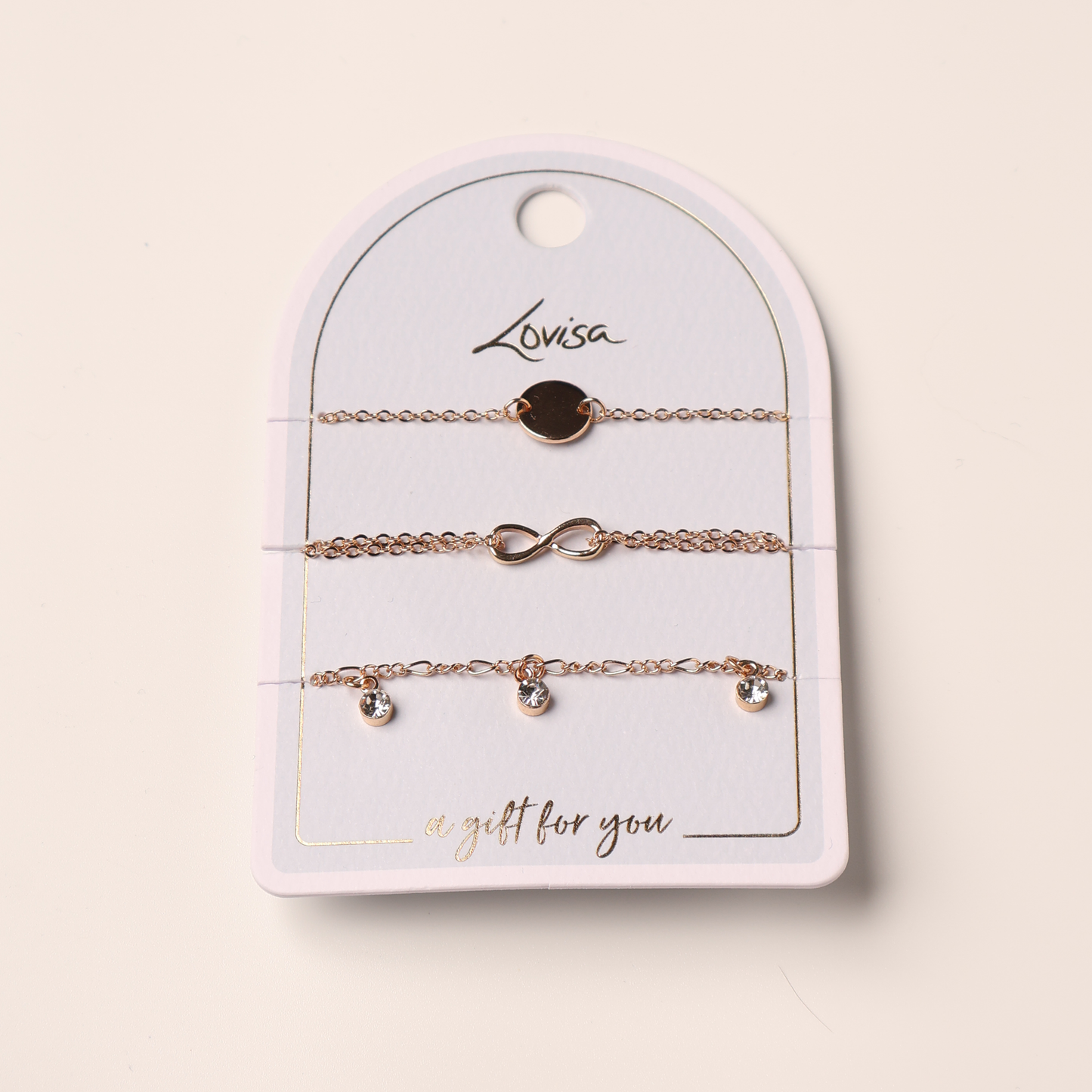 Bracelet 3 pc Disc Charm, Infinity, Crystal