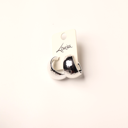 Earring Silver Hammered Textured Hoop
