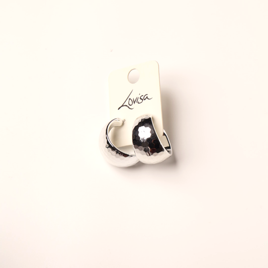 Earring Silver Hammered Textured Hoop