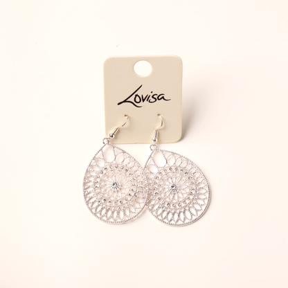 Earring Silver Diamanté Filigree Drop
