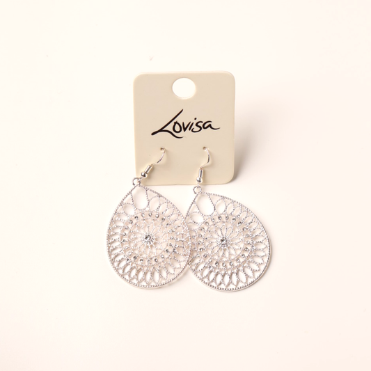Earring Silver Diamanté Filigree Drop