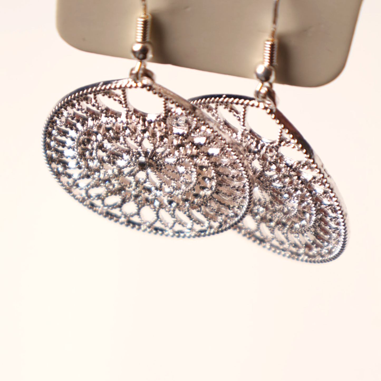 Earring Silver Diamanté Filigree Drop