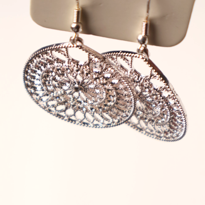 Earring Silver Diamanté Filigree Drop