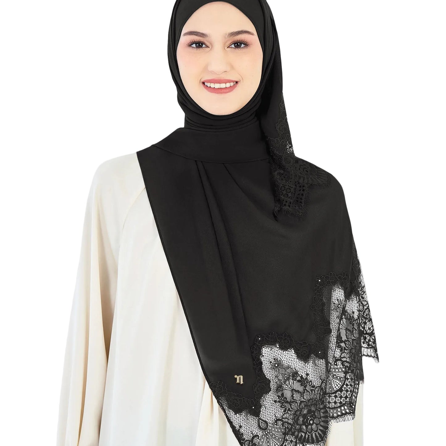 Naelofar lace crystal shawl black