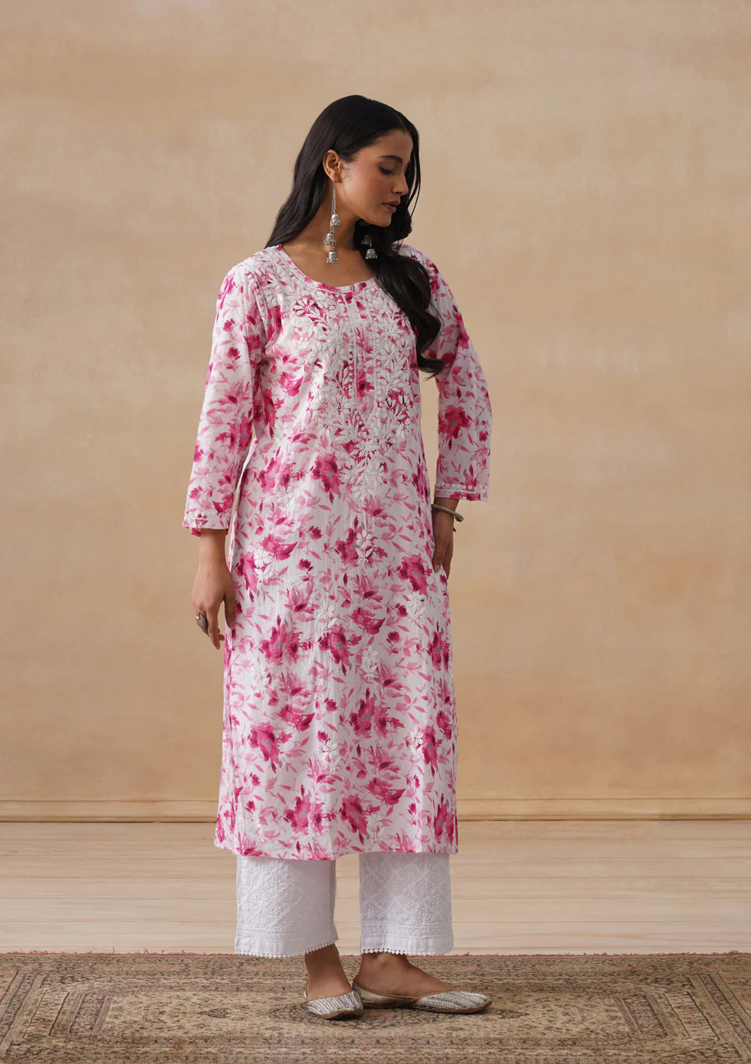 Mulmul Chikankari Pink
