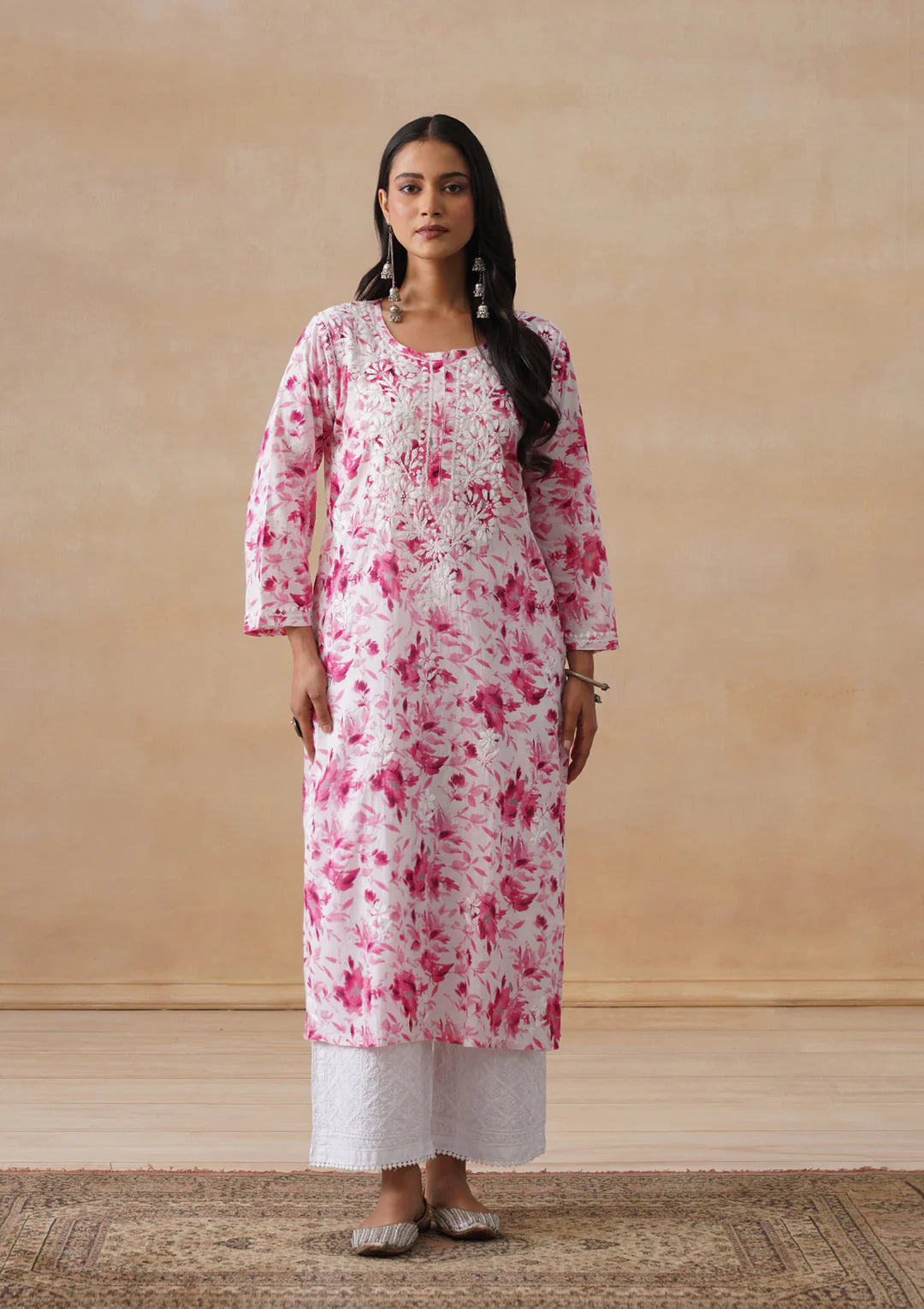 Mulmul Chikankari Pink