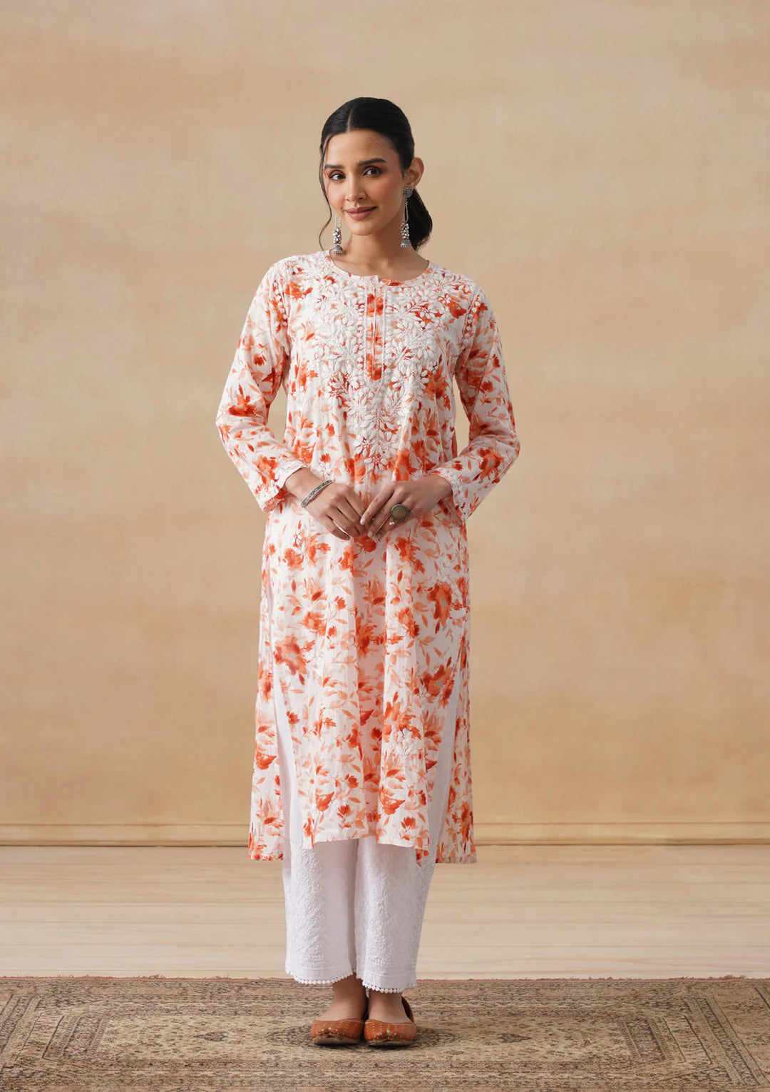 Mulmul Chikankari Orange