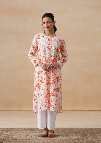 Mulmul Chikankari Orange