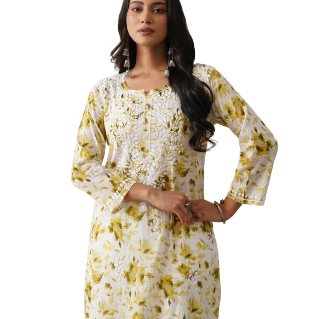 Mulmul Chikankari Olive