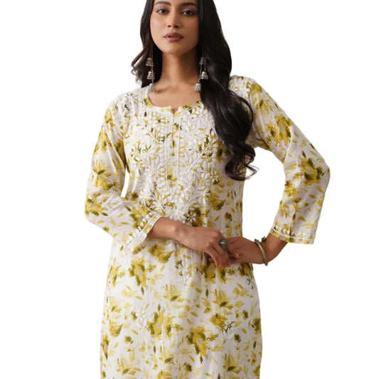 Mulmul Chikankari Olive