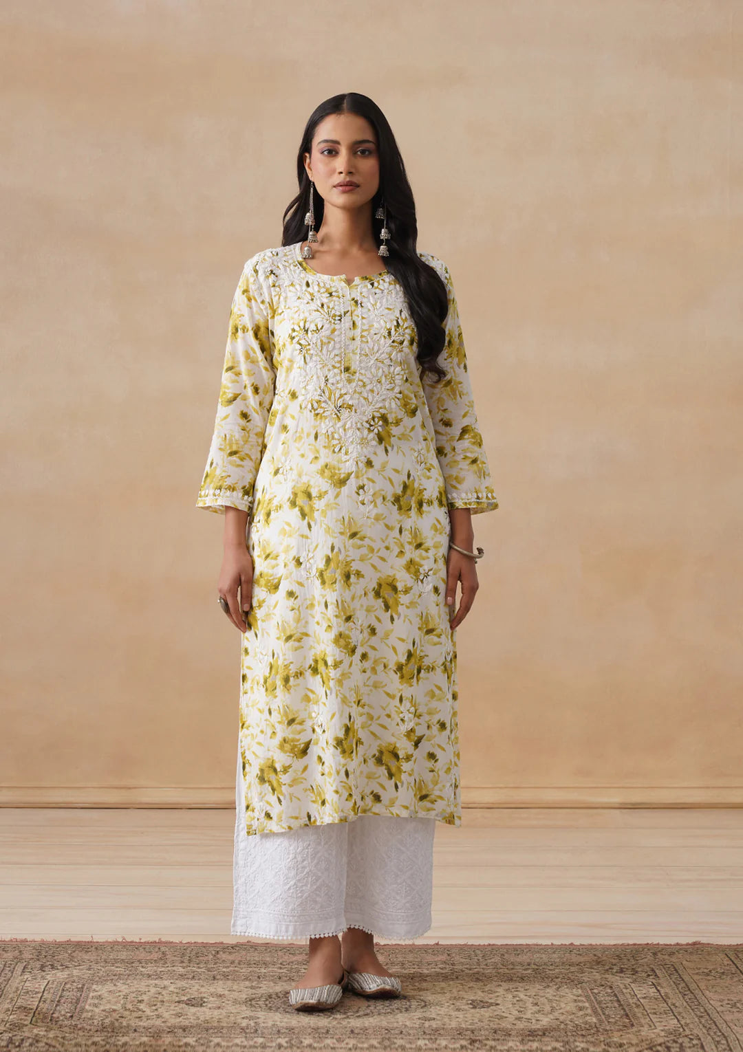 Mulmul Chikankari Olive