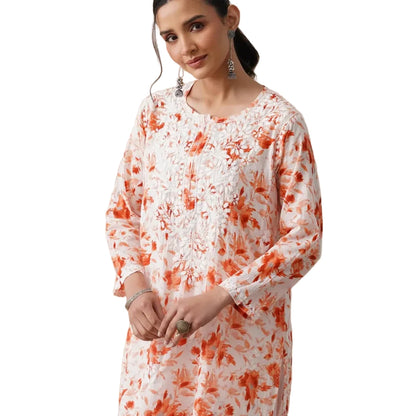 Mulmul Chikankari Orange
