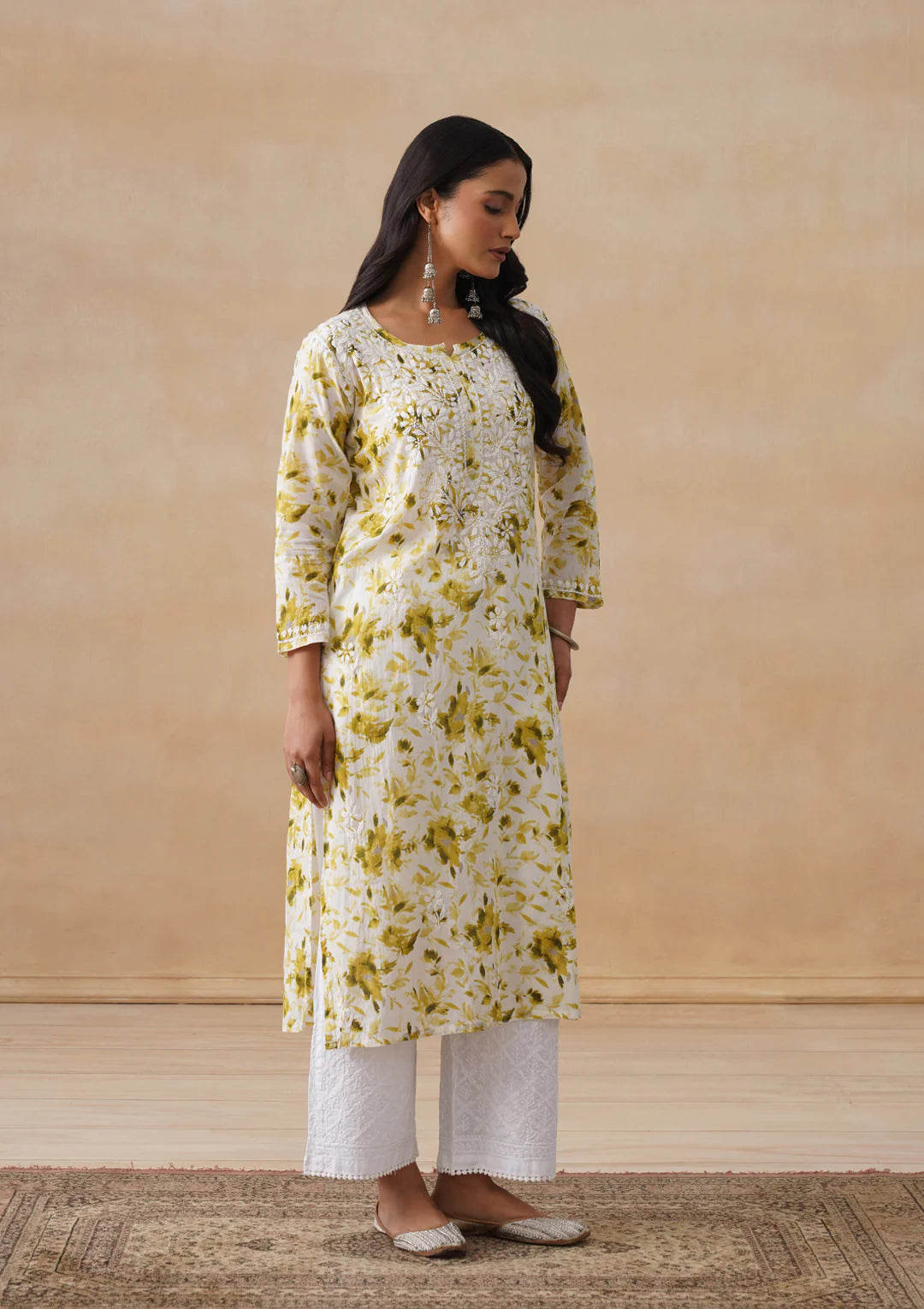 Mulmul Chikankari Olive