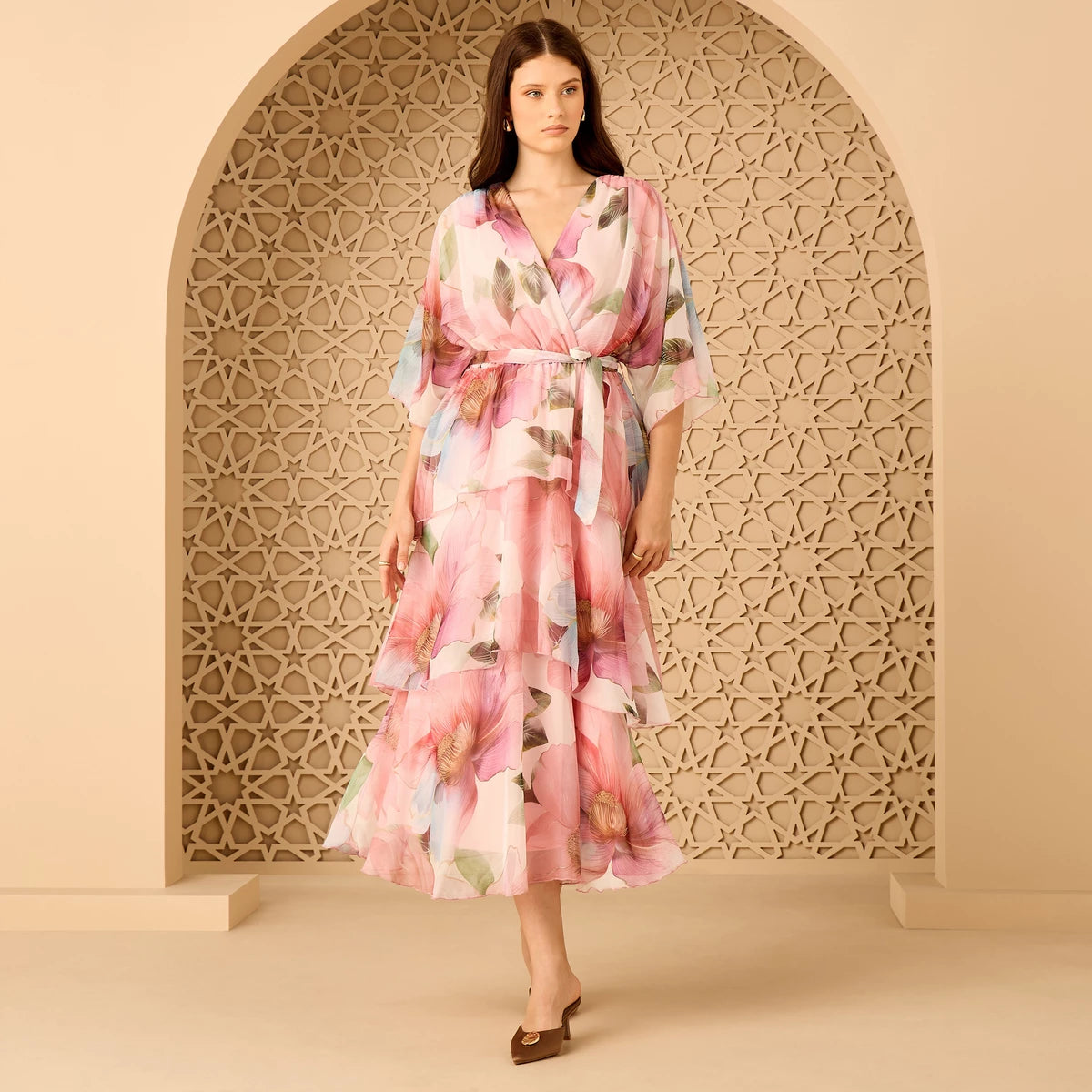 Floral Print Ruffled Dress Belt