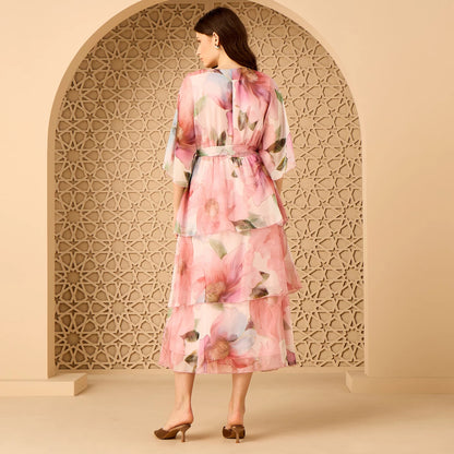 Floral Print Ruffled Dress Belt