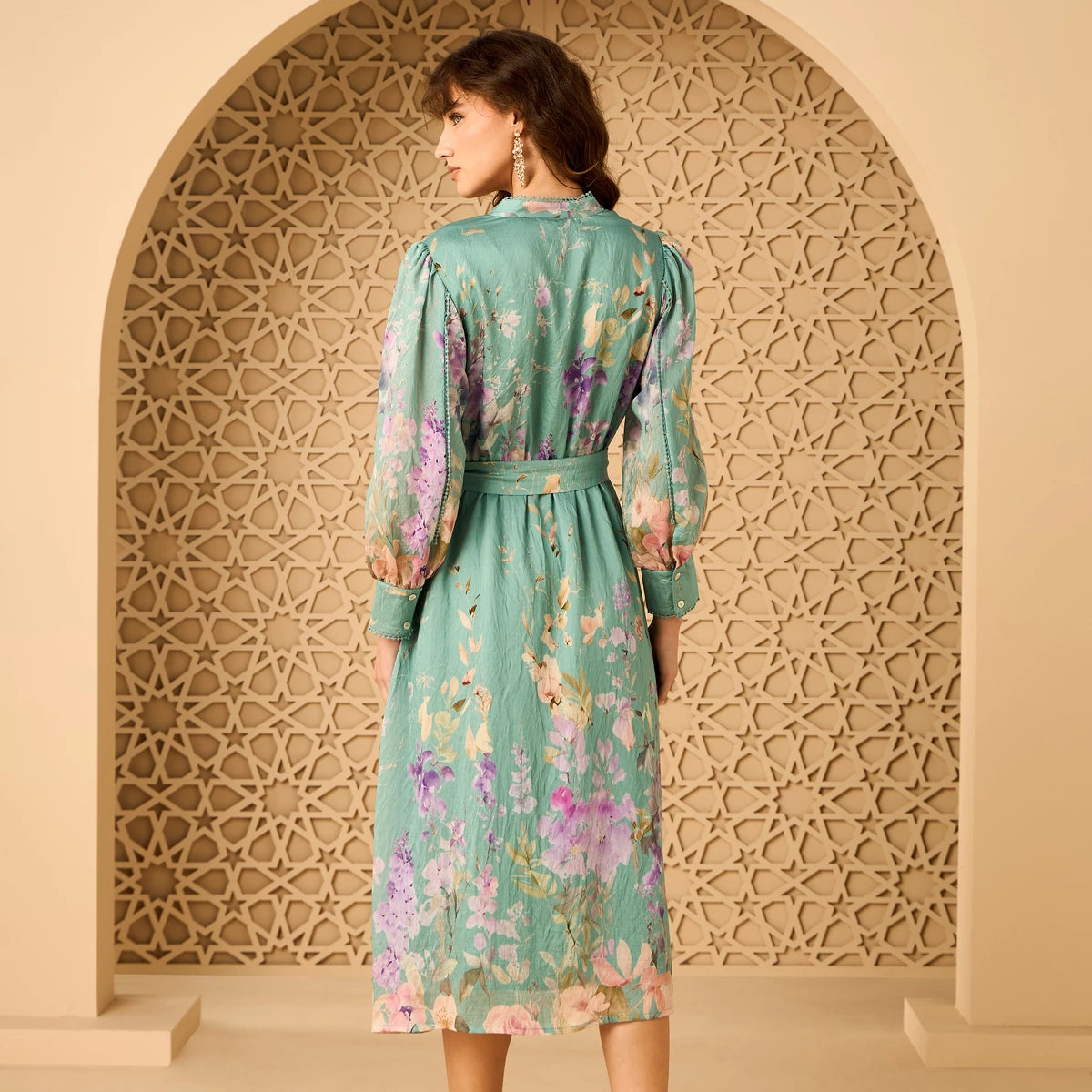 Floral Print Belted Midi Dress