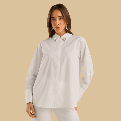 Longline Shirtwith Emblished Collar