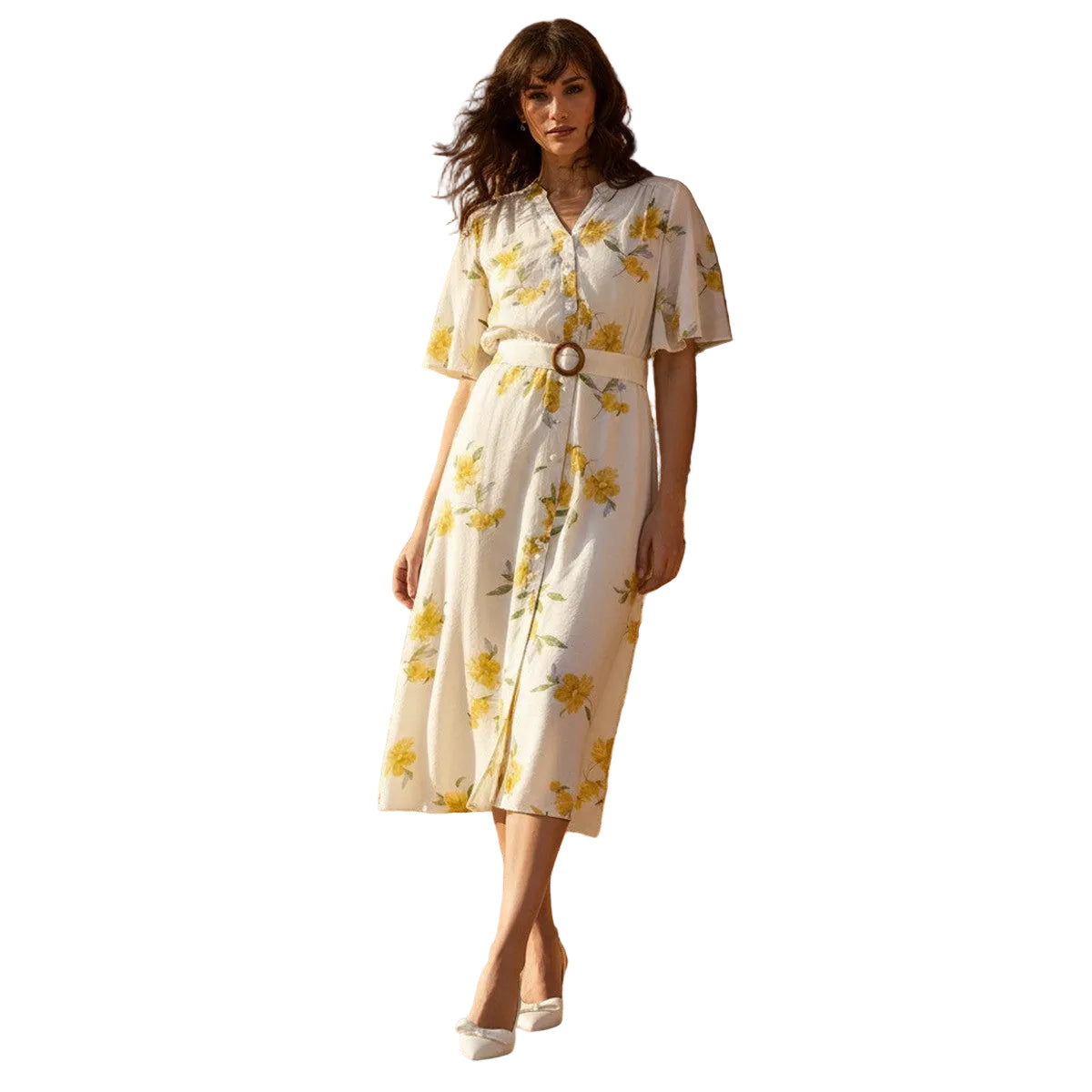 Floral Print Belted Midi Dress