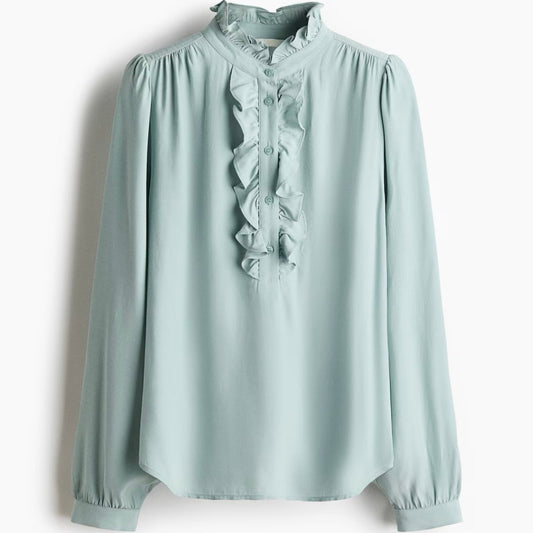 H&M Frill-Collared Blouse - Turquoise