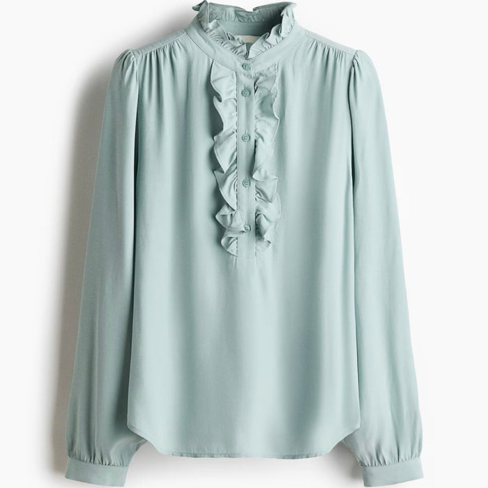 H&M Frill-Collared Blouse - Turquoise
