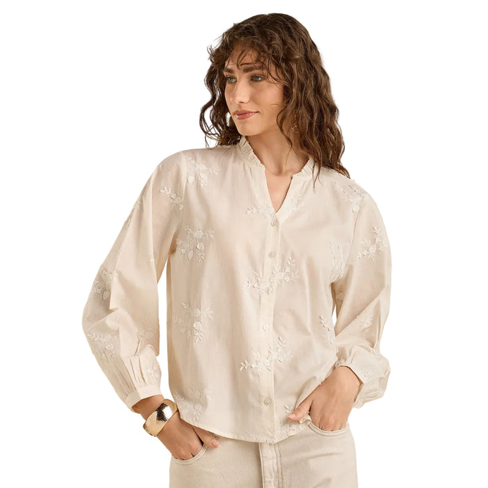 Max embroidered ruffle neck shirt white