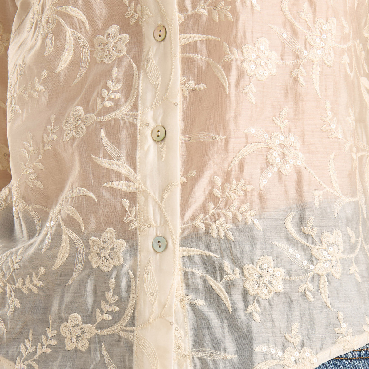 Floral embroidered sequin white shirt