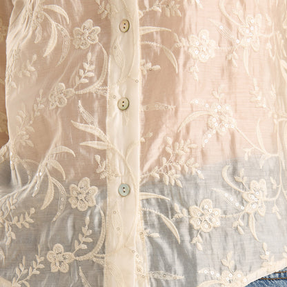 Floral embroidered sequin white shirt