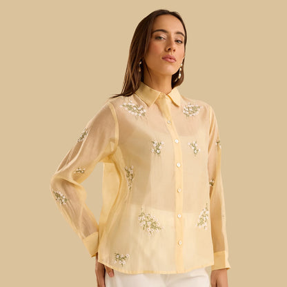 Floral embroidered yellow shirt