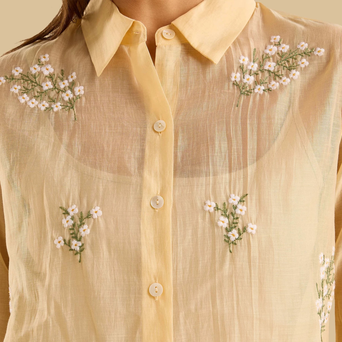 Floral embroidered yellow shirt