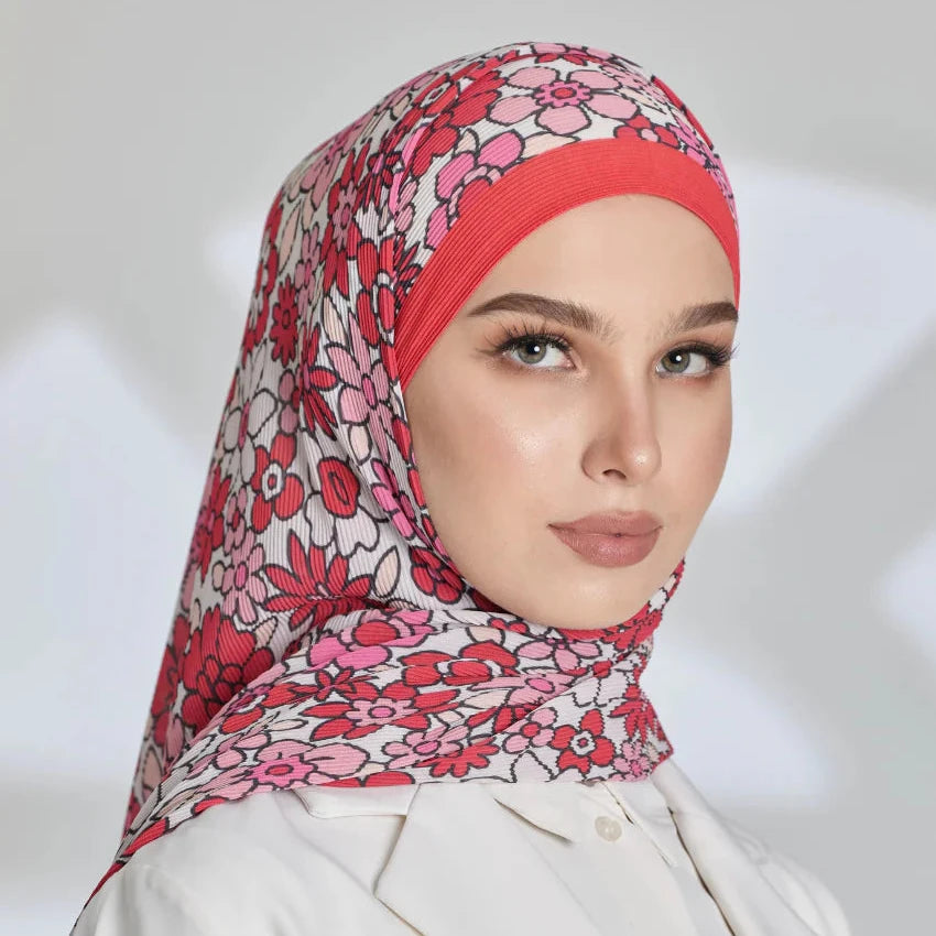 Sugar wide pleat Eid flower pink shawl