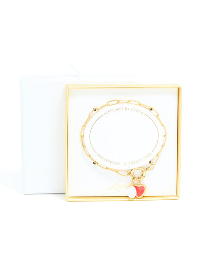 Bracelet Gold Plated SS Red Heart & Pearl Charm