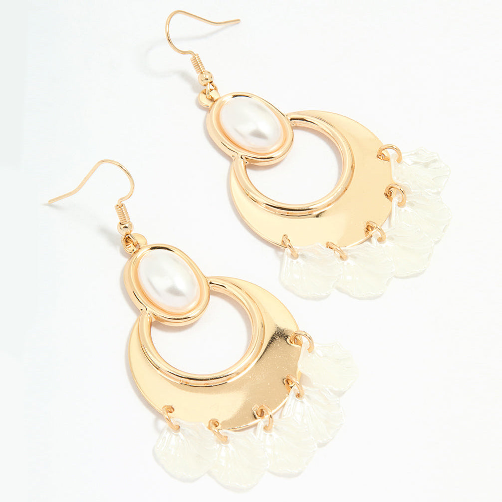 Earring Gold Oval Petal Drop