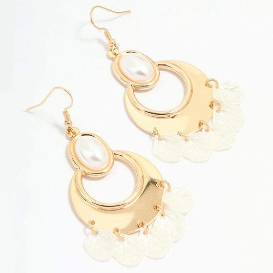 Earring Gold Oval Petal Drop