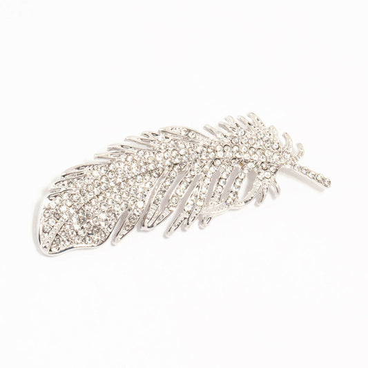 Brooch Silver Diamanté Feather