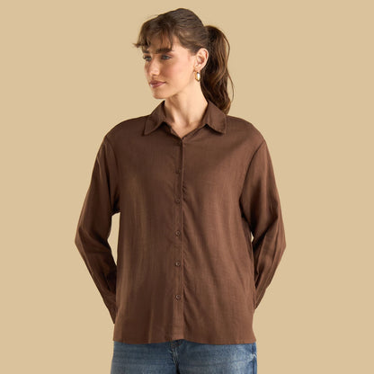 Max linen blend shirt brown