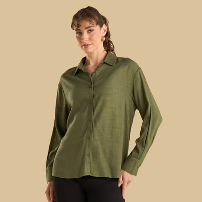 Max linen blend shirt green