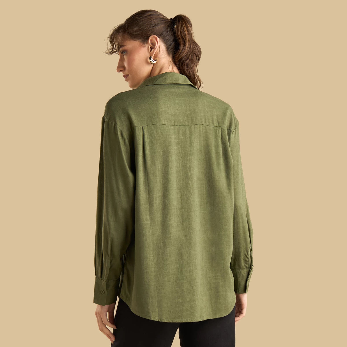 Max linen blend shirt green