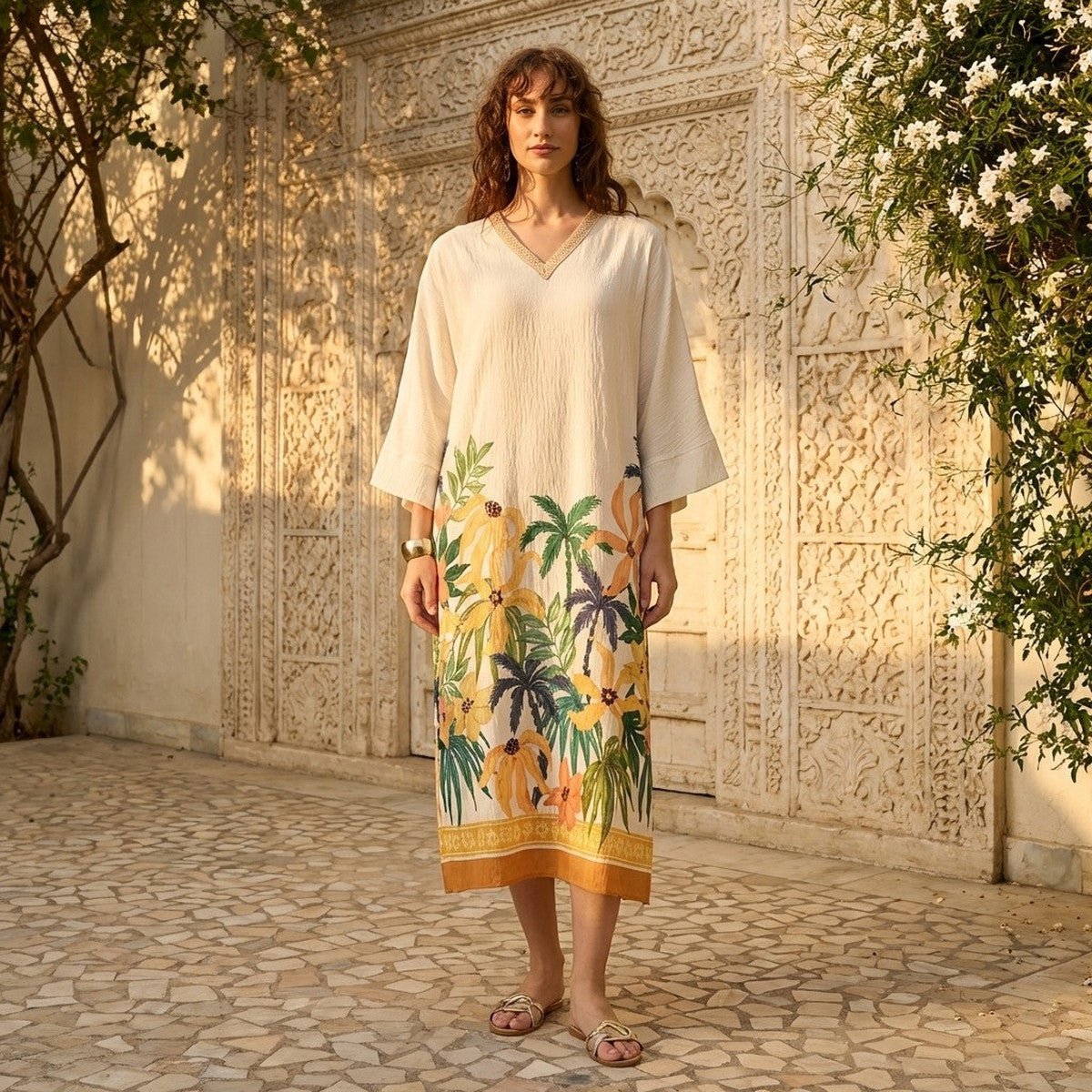 Max Tropical print kaftan dress