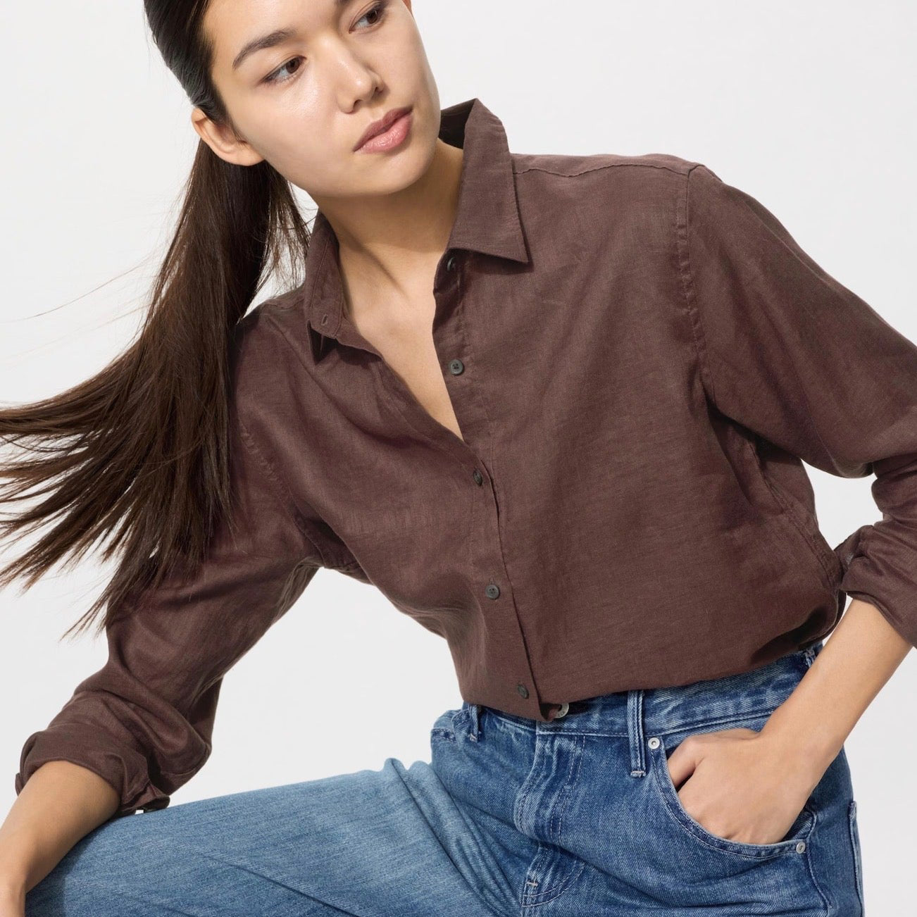 Uniqlo premium linen shirt brown