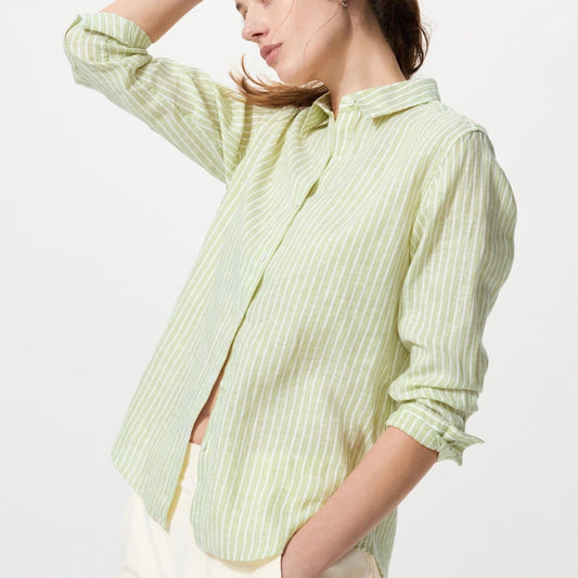 Uniqlo premium linen shirt stripe green