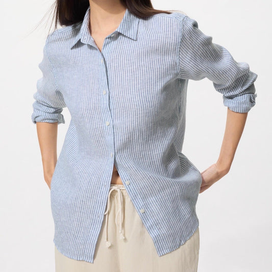 Uniqlo premium linen shirt stripe blue