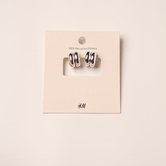 H&M Earring Silver Double Row Hoop